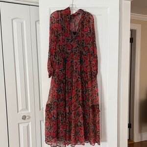Anthropologie Red Floral Maxi Dress